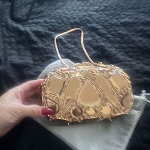 Elegant brown Gold Evening crystal Clutch